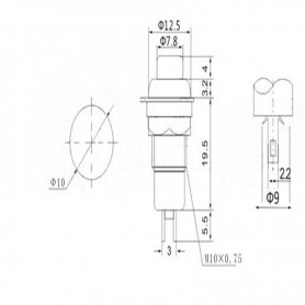 Boton Pulsador DS-213 momentaneo 12mm SPST con empaquetadura