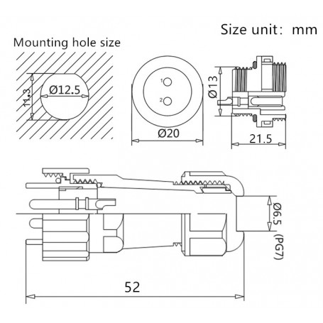 Conector IP68  ZP13 7 Pin